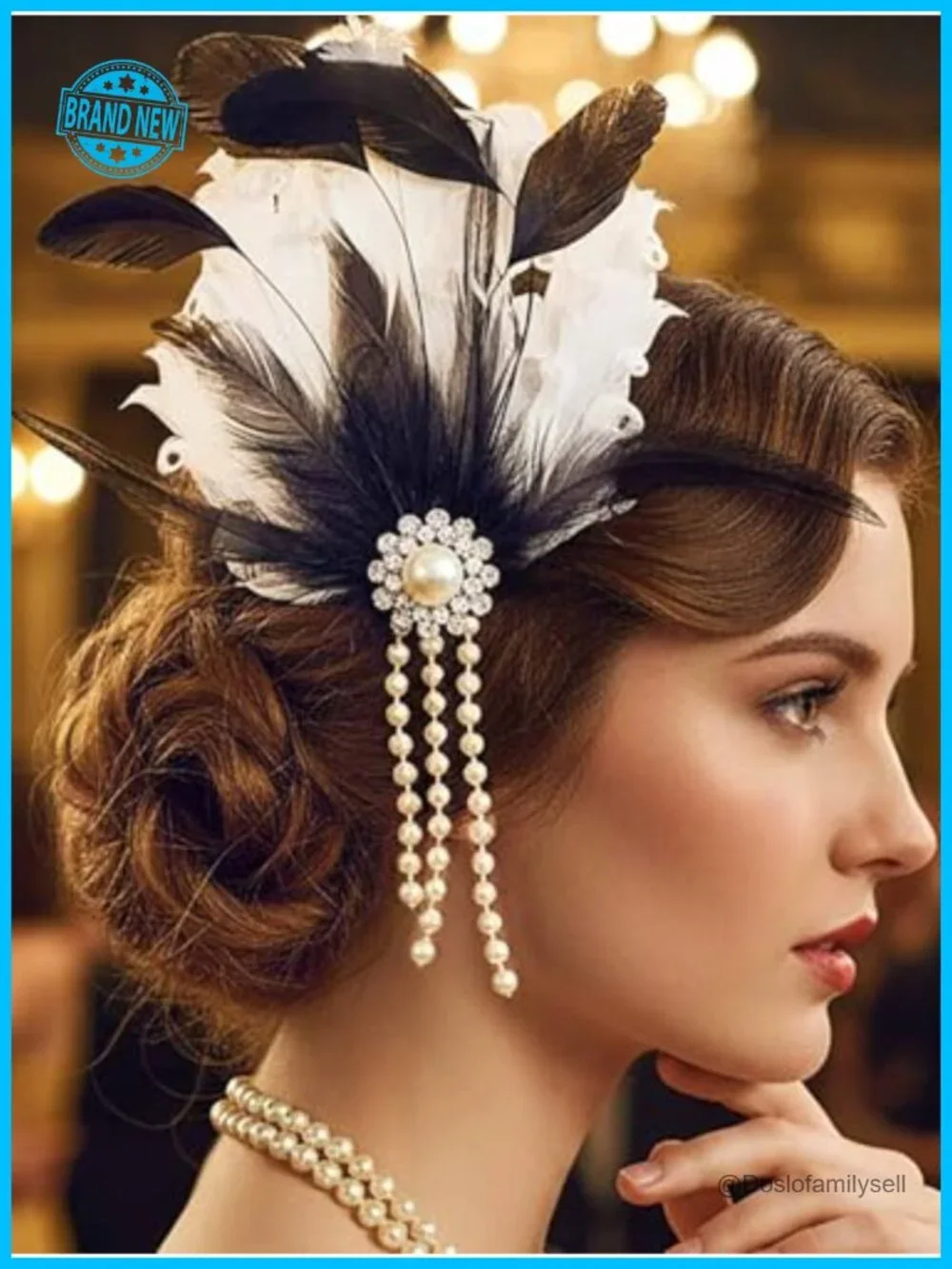 Vintage 1920s Flapper Feather Hair Clip with Pearls, Gatsby Fascinator